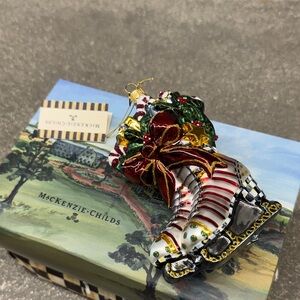 MacKenzie-Childs Festive Ice Skate Ornament with Red and Green Accents